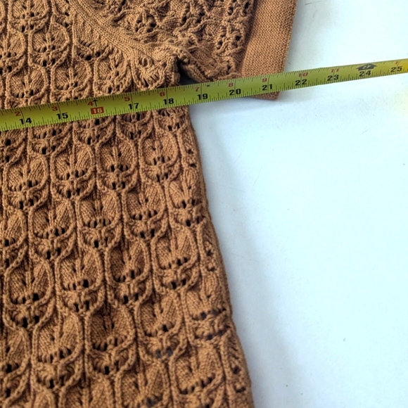 Boden Brown Crochet Cropped Cardigan Women's Sz Medium Short Sleeve Button Front - Picture 7 of 9